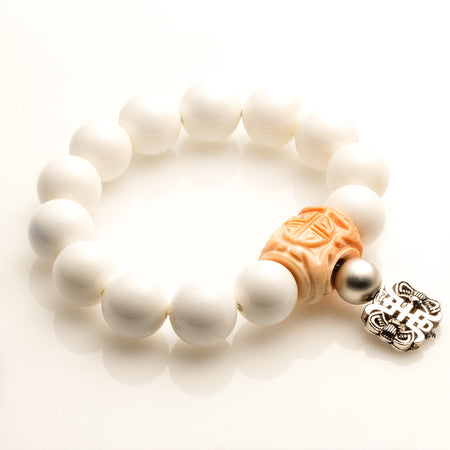 WHITE TRIDACNA SHEL, 925 SILVER `LONGEVITY' BRACELET