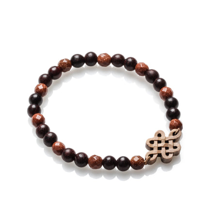 WOODEN BEADS, GOLDEN SANDSTONE, MYSTIC KNOT BRACELET