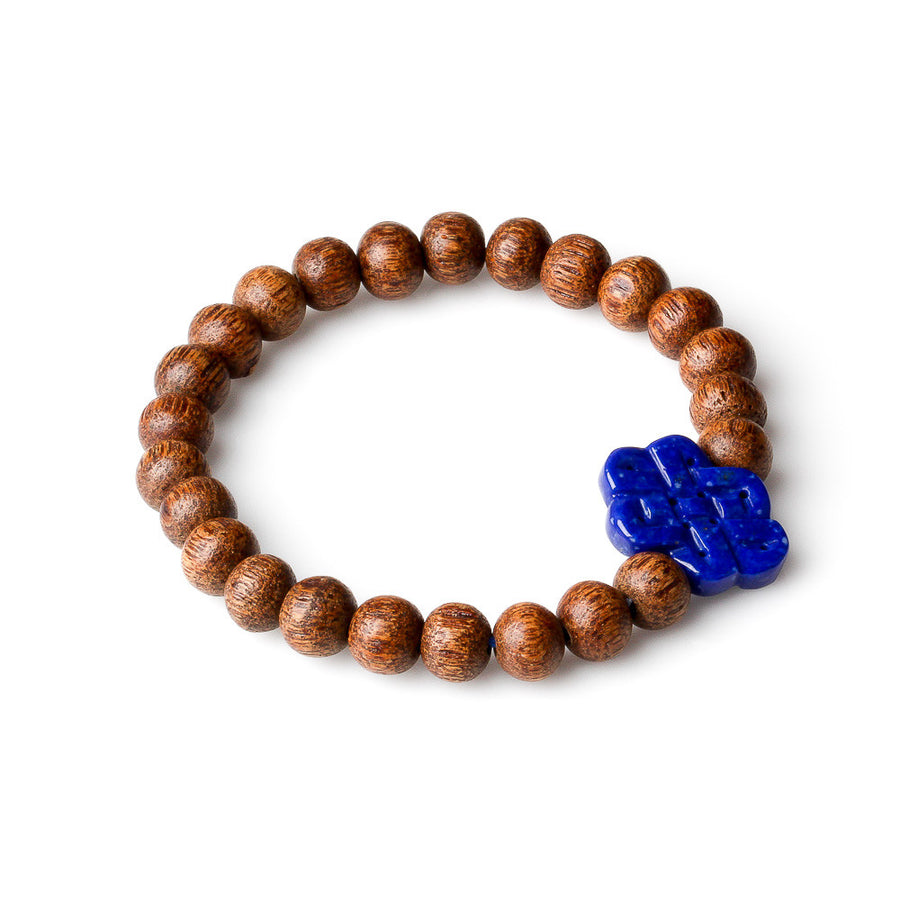 ABACUS AGAR WOOD, LAPIS LAZULI MYSTIC KNOT BRACELET