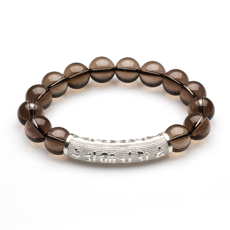 SMOKEY QUARTZ BRACELET WITH OM MANI PADMA HUM