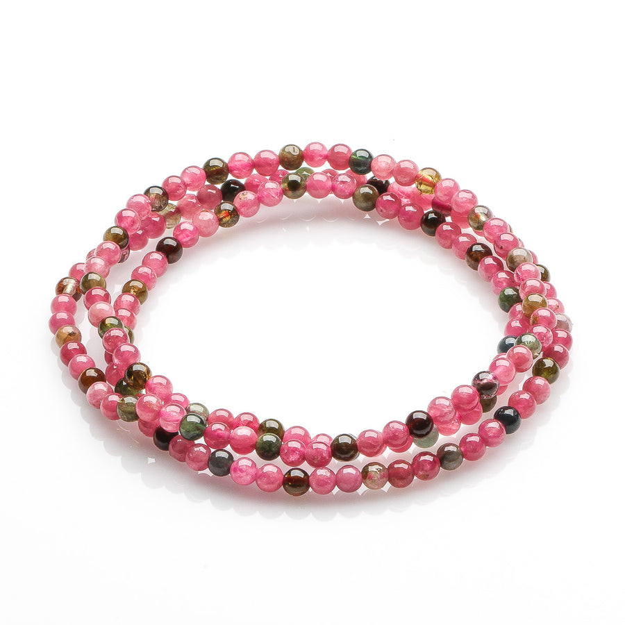 3MM PINK,  GREEN TOURMALINE MULTI-STRAND BRACELET