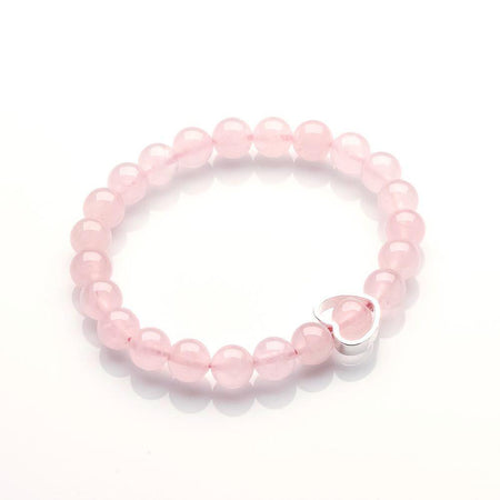 ROSE QUARTZ WITH SILVER HEART BRACELET