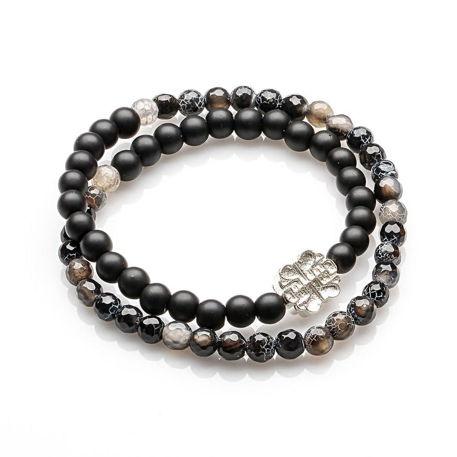 AGATE BEADS, 925 SILVER LONGEVITY SYMBOL BRACELET