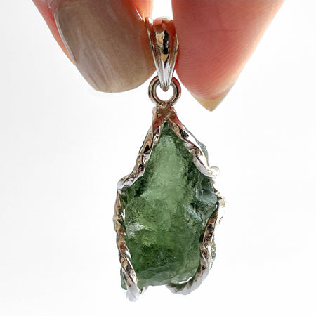 36MM x 15MM MOLDAVITE PENDANT WITH 925 SILVER