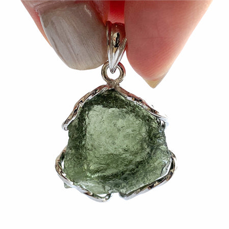 34MM x 22MM MOLDAVITE PENDANT WITH 925 SILVER