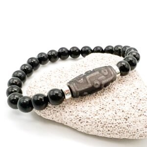 8MM SHUNGITE WITH 9 EYE OBSIDIAN DZI BRACELET