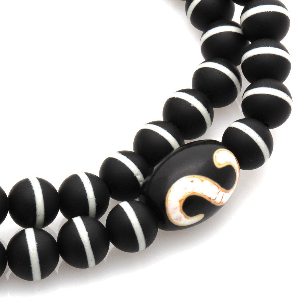 Matt White And Black Medicine Dzi With Money Hook - Image 2
