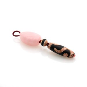 ROSE QUARTZ WITH MONEY HOOK DZI PENDANT CHARM
