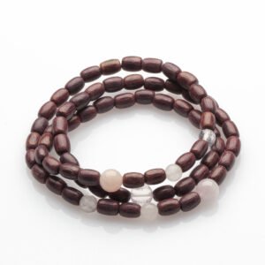 PURPLE WOOD, MORGANITE AND ROSE QUARTZ BRACELET