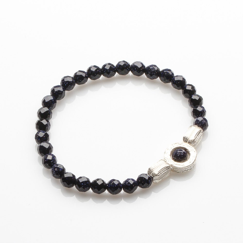 6MM FACETED BLUE SANDSTONE WITH 925 SILVER BRACELET - Image 2