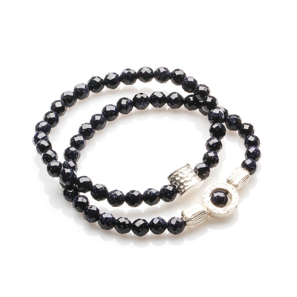 6MM FACETED BLUE SANDSTONE WITH 925 SILVER BRACELET - Image 6