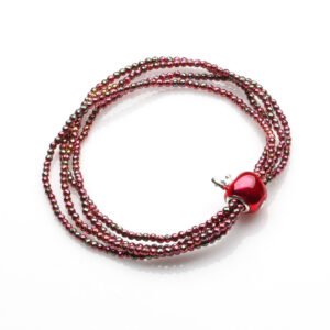  2MM HEMATITE WITH RED ENAMEL APPLE  BRACELET