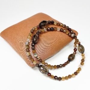 BROWN AGATE WITH SMOKEY QUARTZ DOUBLE STRAND BRACELET