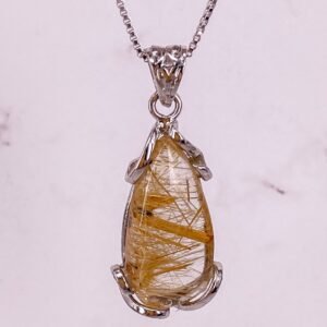 24 X 13MM GOLD RUTILATED QUARTZ PENDANT FOR WEALTH
