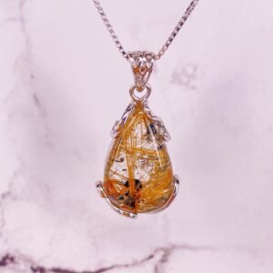 22 X 16MM GOLD RUTILATED QUARTZ PENDANT FOR WEALTH