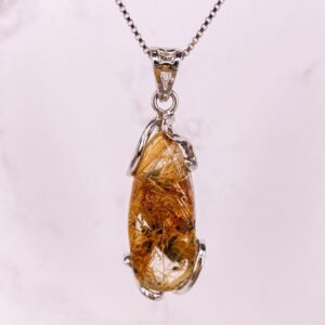 27 X 12MM GOLD RUTILATED QUARTZ PENDANT FOR WEALTH